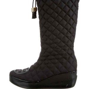 Tory Burch GIGI Black Nylon Quilted Tassel Rain Snow Platform Wedge Boots Size 7